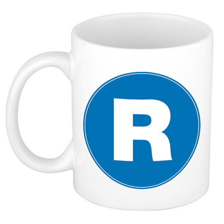 Letter R blue print coffee mug / tea cup 300 ml