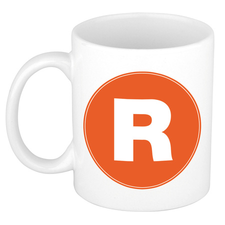 Mok / beker met de letter R oranje bedrukking voor het maken van een naam / woord of team