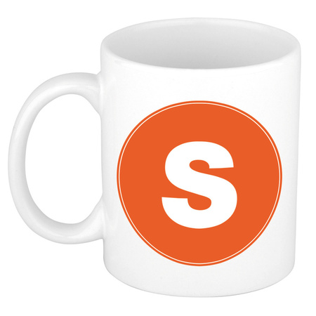 Letter S orange print coffee mug / tea cup 300 ml