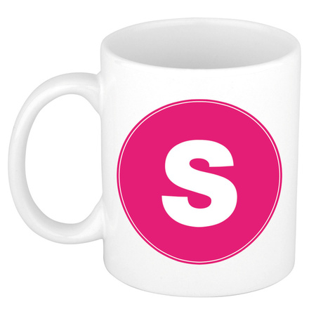 Letter S pink print coffee mug / tea cup 300 ml