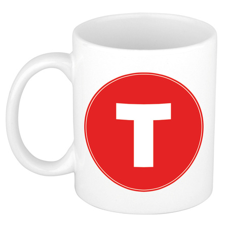Letter T red print coffee mug / tea cup 300 ml