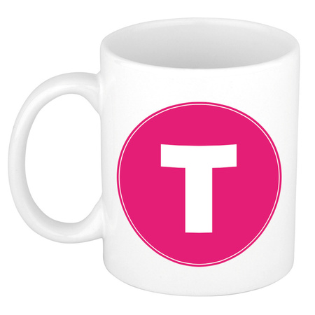 Letter T pink print coffee mug / tea cup 300 ml