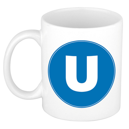 Letter U blue print coffee mug / tea cup 300 ml