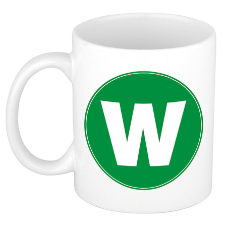 Letter W green print coffee mug / tea cup 300 ml