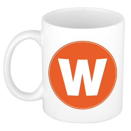 Letter W orange print coffee mug / tea cup 300 ml