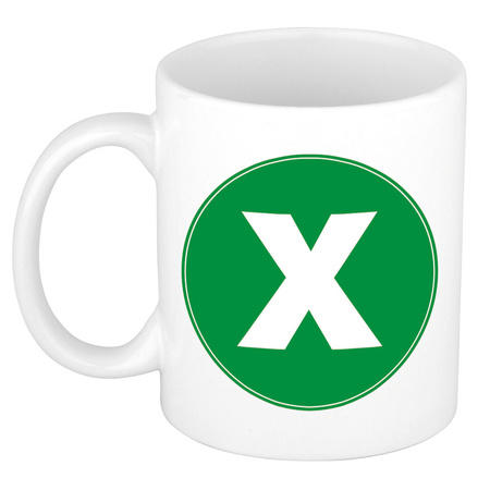Letter X green print coffee mug / tea cup 300 ml