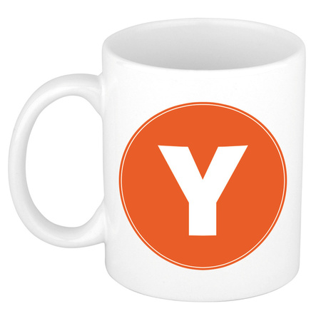 Letter Y orange print coffee mug / tea cup 300 ml