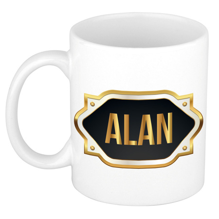 Name mug Alan with golden emblem 300 ml