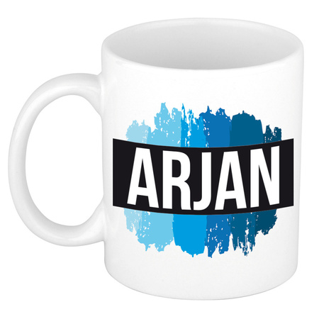 Name mug Arjan with blue paint marks  300 ml