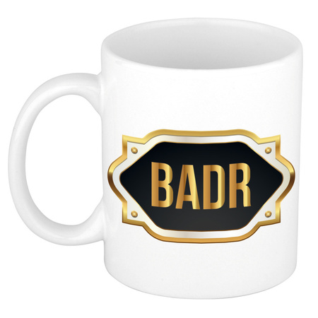 Name mug Badr with golden emblem 300 ml