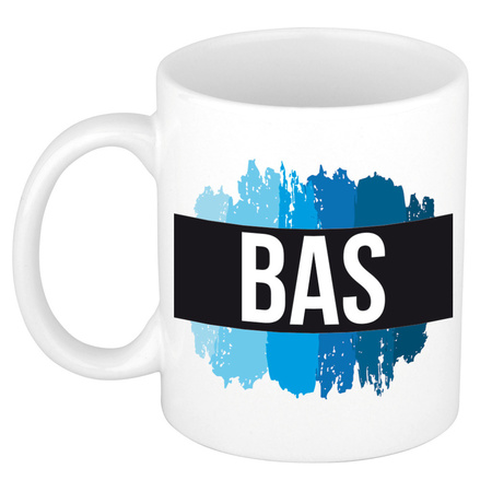 Name mug Bas with blue paint marks  300 ml