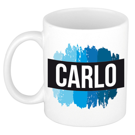 Name mug Carlo with blue paint marks  300 ml