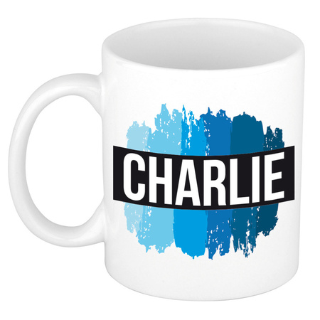 Name mug Charlie with blue paint marks  300 ml