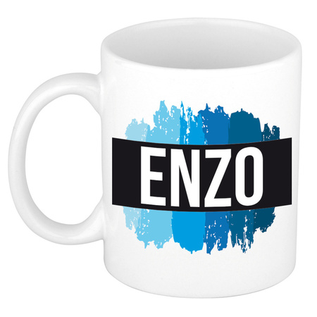 Name mug Enzo with blue paint marks  300 ml