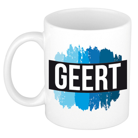 Naam cadeau mok / beker Geert met blauwe verfstrepen 300 ml