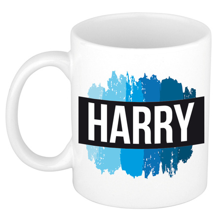 Name mug Harry with blue paint marks  300 ml