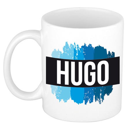 Name mug Hugo with blue paint marks  300 ml