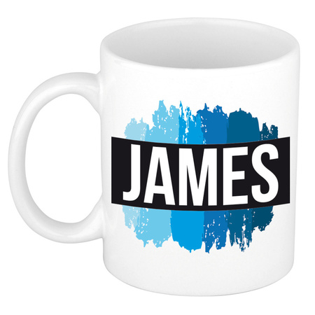 Name mug James with blue paint marks  300 ml