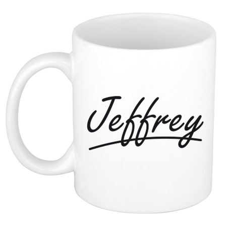 Naam cadeau mok / beker Jeffrey met sierlijke letters 300 ml