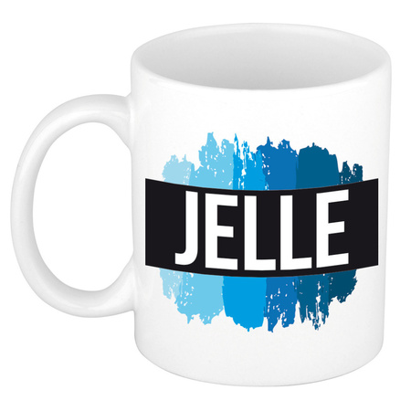 Name mug Jelle with blue paint marks  300 ml
