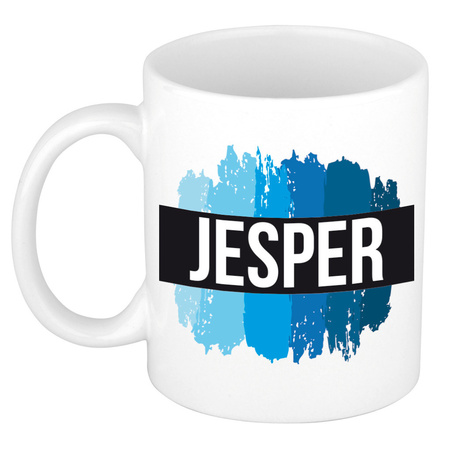 Name mug Jesper with blue paint marks  300 ml