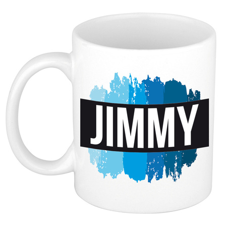 Name mug Jimmy with blue paint marks  300 ml