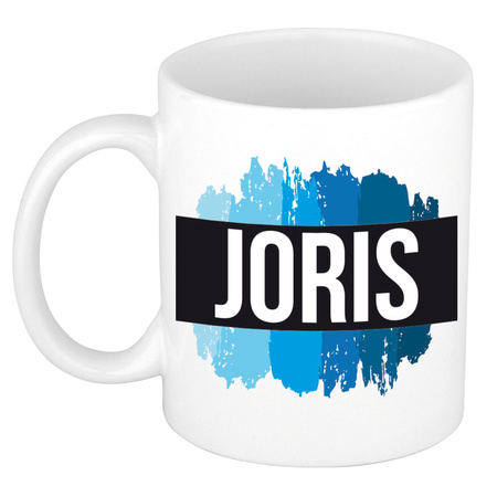 Name mug Joris with blue paint marks  300 ml