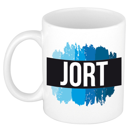 Name mug Jort with blue paint marks  300 ml