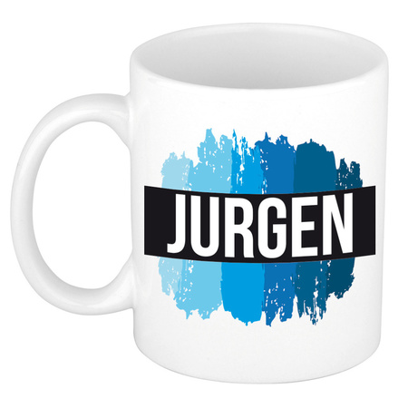 Name mug Jurgen with blue paint marks  300 ml