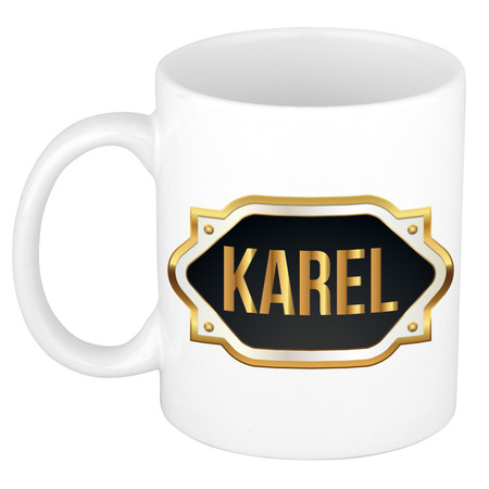 Name mug Karel with golden emblem 300 ml