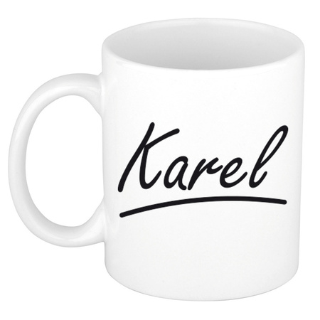 Naam cadeau mok / beker Karel met sierlijke letters 300 ml