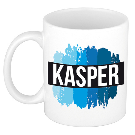 Name mug Kasper with blue paint marks  300 ml