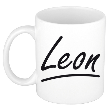 Naam cadeau mok / beker Leon met sierlijke letters 300 ml