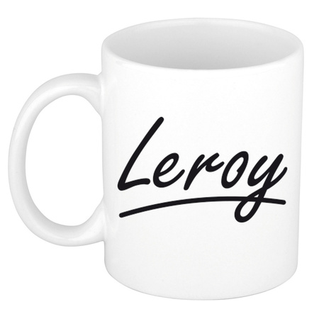 Naam cadeau mok / beker Leroy met sierlijke letters 300 ml