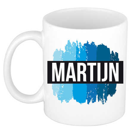 Name mug Martijn with blue paint marks  300 ml
