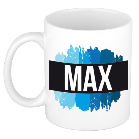 Naam cadeau mok / beker Max met blauwe verfstrepen 300 ml