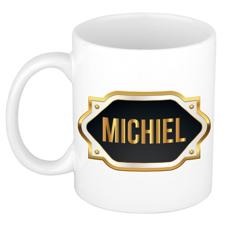 Name mug Michiel with golden emblem 300 ml