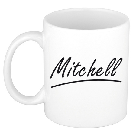 Naam cadeau mok / beker Mitchell met sierlijke letters 300 ml