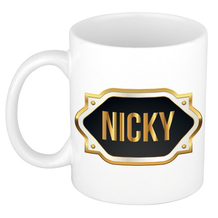Name mug Nicky with golden emblem 300 ml