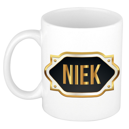 Name mug Niek with golden emblem 300 ml