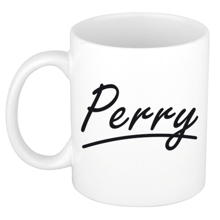 Naam cadeau mok / beker Perry met sierlijke letters 300 ml