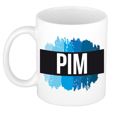 Name mug Pim with blue paint marks  300 ml