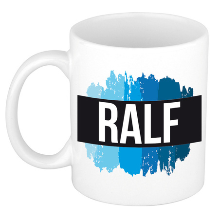 Name mug Ralf with blue paint marks  300 ml