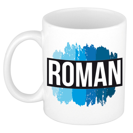 Name mug Roman with blue paint marks  300 ml