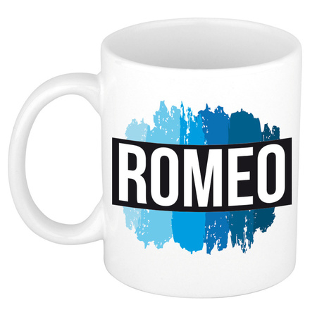 Name mug Romeo with blue paint marks  300 ml