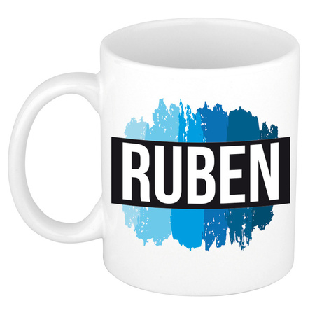 Name mug Ruben with blue paint marks  300 ml