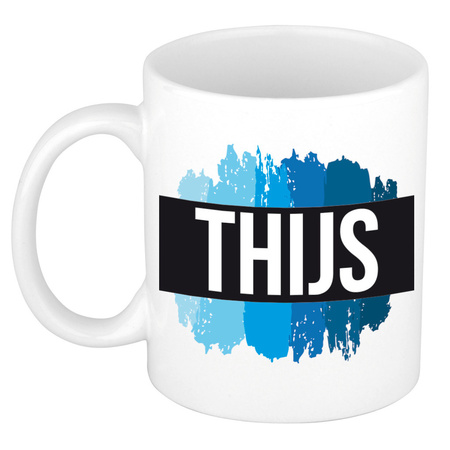 Name mug Thijs with blue paint marks  300 ml