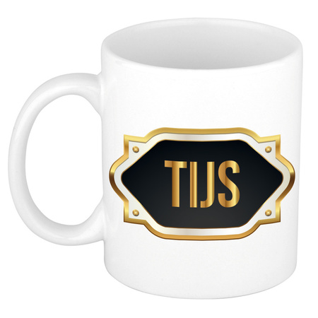 Name mug Tijs with golden emblem 300 ml