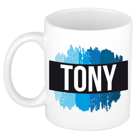 Name mug Tony with blue paint marks  300 ml