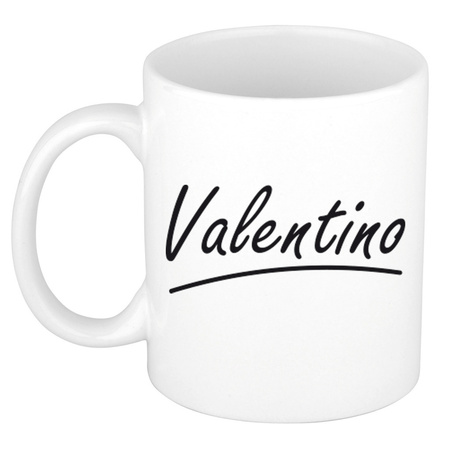 Naam cadeau mok / beker Valentino met sierlijke letters 300 ml